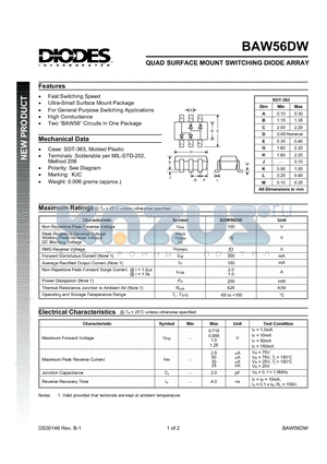 BAW56DW datasheet - QUAD SURFACE MOUNT SWITCHING DIODE ARRAY