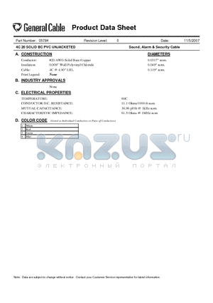 05784 datasheet - Sound, Alarm & Security Cable