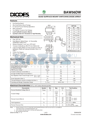 BAW56DW datasheet - QUAD SURFACE MOUNT SWITCHING DIODE ARRAY