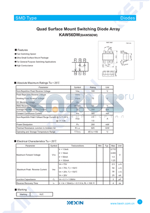 BAW56DW datasheet - Quad Surface Mount Switching Diode Array