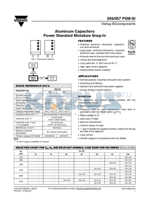 057PSM-SI datasheet - Aluminum Capacitors Power Standard Miniature Snap-In