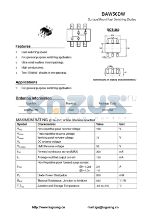 BAW56DW datasheet - Surface Mount Fast Switching Diodes