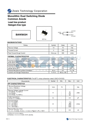 BAW56GH datasheet - Monolithic Dual Switching Diode Common Anode Lead free product Halogen-free type