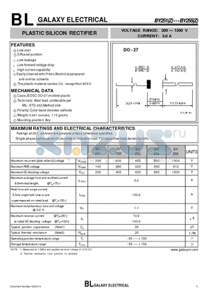 BY252 datasheet - PLASTIC SILICON RECTIFIER