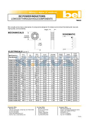 0580-0806-35 datasheet - DC POWER INDUCTORS LOW COST THROUGH HOLE COMPONENTS