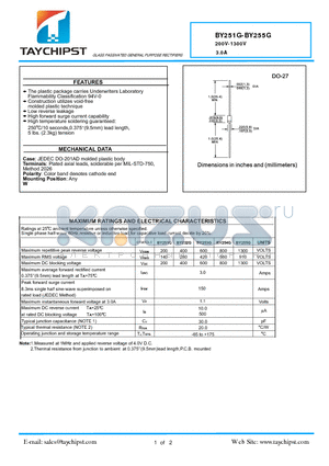 BY252G datasheet - GLASS PASSIVATED GENERAL PURPOSE RECTIFIERS