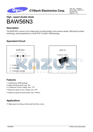 BAW56N3 datasheet - High -Speed double diode
