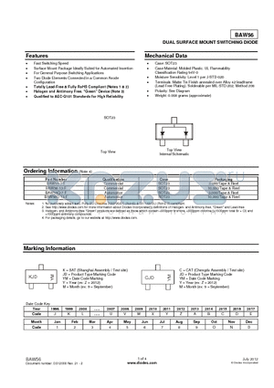 BAW56Q-7-F_12 datasheet - DUAL SURFACE MOUNT SWITCHING DIODE