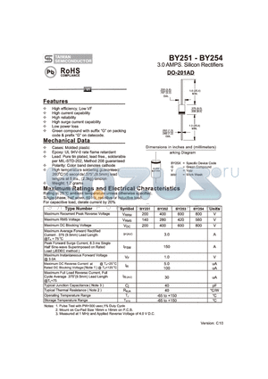 BY253 datasheet - 3.0 AMPS. Silicon Rectifiers