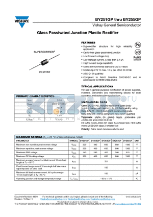BY253GP datasheet - Glass Passivated Junction Plastic Rectifier
