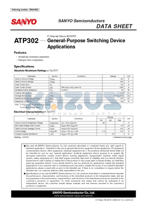 ATP302 datasheet - P-Channel Silicon MOSFET General-Purpose Switching Device Applications