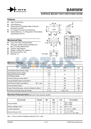 BAW56W-T1 datasheet - SURFACE MOUNT FAST SWITCHING DIODE