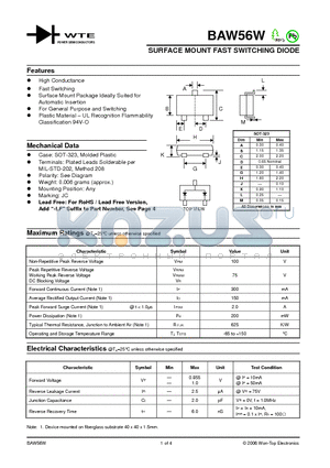 BAW56W-T1 datasheet - SURFACE MOUNT FAST SWITCHING DIODE