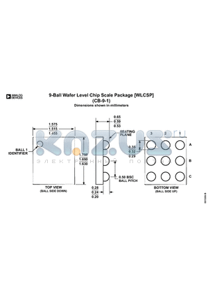 CB-9-1 datasheet - 9-Ball Wafer Level Chip Scale Package [WLCSP] Dimensions shown in millimeters