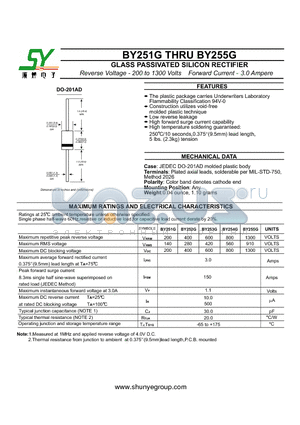 BY255G datasheet - GLASS PASSIVATED SILICON RECTIFIER