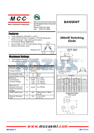 BAW56WT datasheet - 200mW Switching Diode