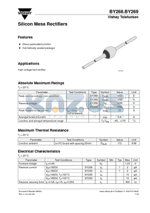 BY268 datasheet - Silicon Mesa Rectifiers