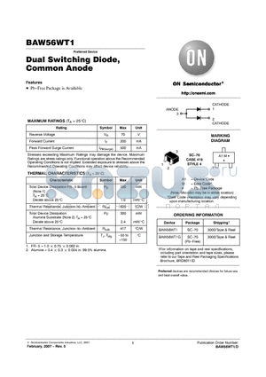 BAW56WT1G datasheet - Dual Switching Diode, Common Anode