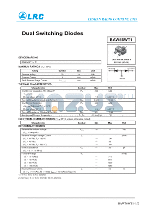 BAW56WT1 datasheet - Dual Switching Diodes
