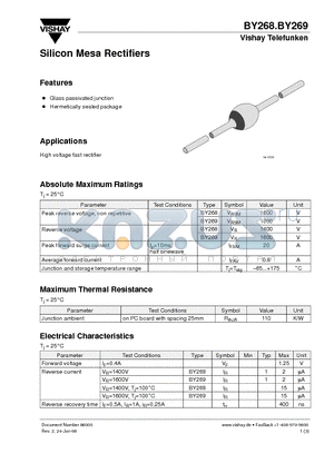 BY269 datasheet - Silicon Mesa Rectifiers