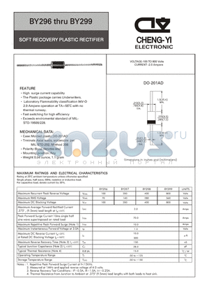 BY296 datasheet - SOFT RECOVERY PLASTIC RECTIFIER