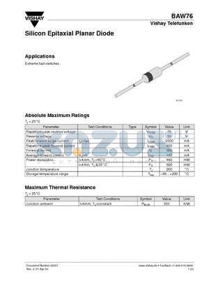 BAW76 datasheet - Silicon Epitaxial Planar Diode