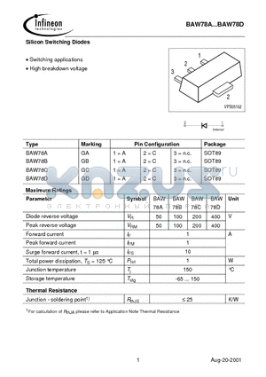 BAW78A datasheet - Silicon Switching Diodes