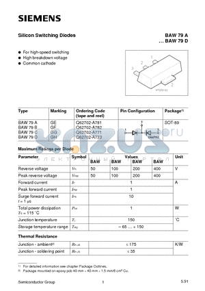 BAW78A-BAW79D datasheet - Silicon Switching Diodes (For high-speed switching High breakdown voltage Common cathode)