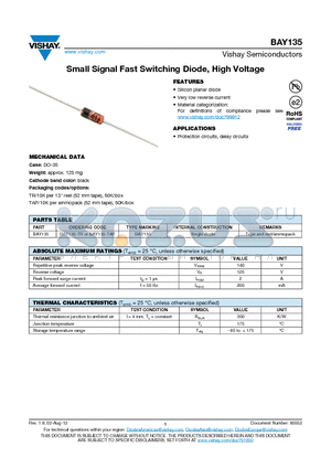 BAY135_12 datasheet - Small Signal Fast Switching Diode, High Voltage