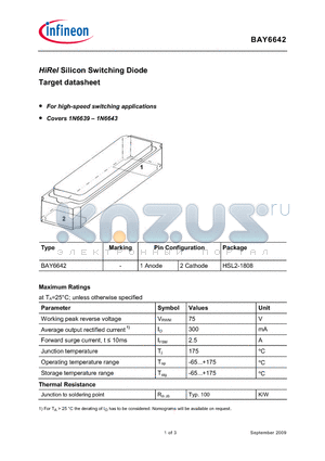 BAY6642 datasheet - HiRel Silicon Switching Diode