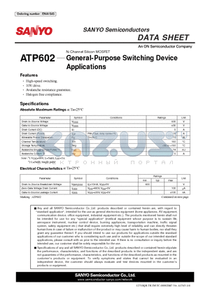 ATP602 datasheet - N-Channel Silicon MOSFET General-Purpose Switching Device Applications