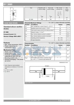BY3060 datasheet - Standard silicon rectifier diodes