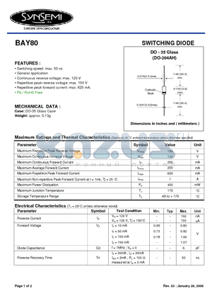 BAY80 datasheet - SWITCHING DIODE