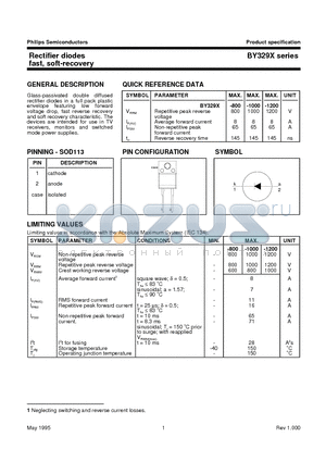 BY329X datasheet - Rectifier diodes fast, soft-recovery