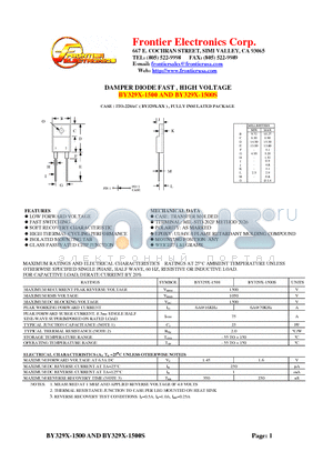 BY329X-1500S datasheet - DAMPER DIODE FAST , HIGH VOLTAGE