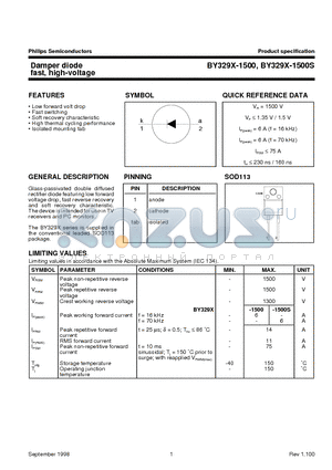 BY329X1500 datasheet - Damper diode fast, high-voltage