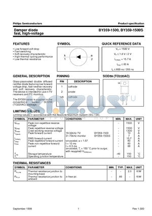 BY359-1500 datasheet - Damper diode fast, high-voltage