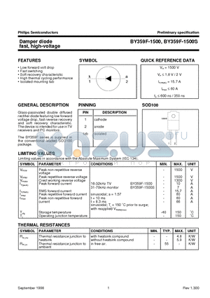 BY359F-1500 datasheet - Damper diode fast, high-voltage