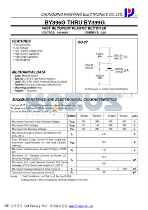BY396G datasheet - FAST RECOVERY PLASTIC RECTIFIER