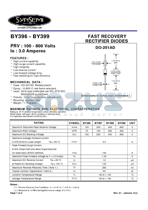 BY397 datasheet - FAST RECOVERY RECTIFIER DIODES