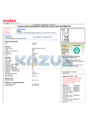 BB-216-06X datasheet - InsulKrimp Flanged Spade Tongue Terminal for 14-16 AWG Wire, Stud Size 6