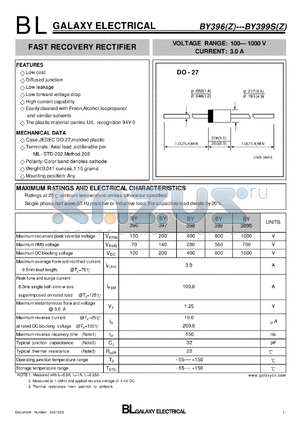 BY397Z datasheet - FAST RECOVERY RECTIFIER