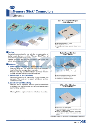 CB1A-10S-1.5H datasheet - Memory Stick Connectors