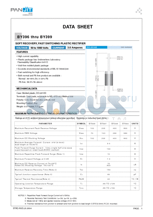 BY399 datasheet - SOFT RECOVERY, FAST SWITCHING PLASTIC RECTIFIER