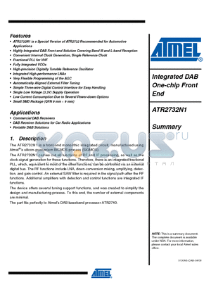 ATR2732N1-PBPW datasheet - Integrated DAB One-chip Front End