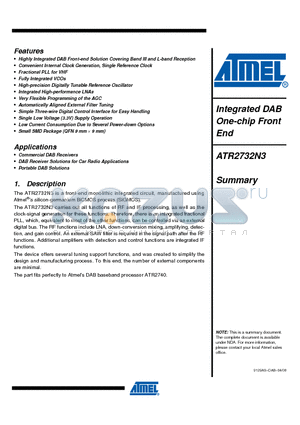 ATR2732N3 datasheet - Integrated DAB One-chip Front End