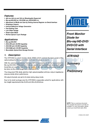 ATR1842 datasheet - Front Monitor Diode for Blu-ray/HD-DVD/ DVD/CD with Serial Interface