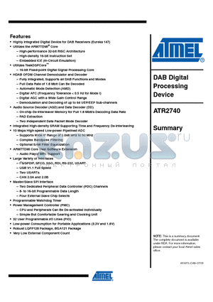ATR2740 datasheet - DAB Digital Processing Device