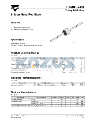 BY448 datasheet - Silicon Mesa Rectifiers