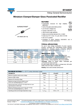 BY448GP datasheet - Miniature Clamper/Damper Glass Passivated Rectifier